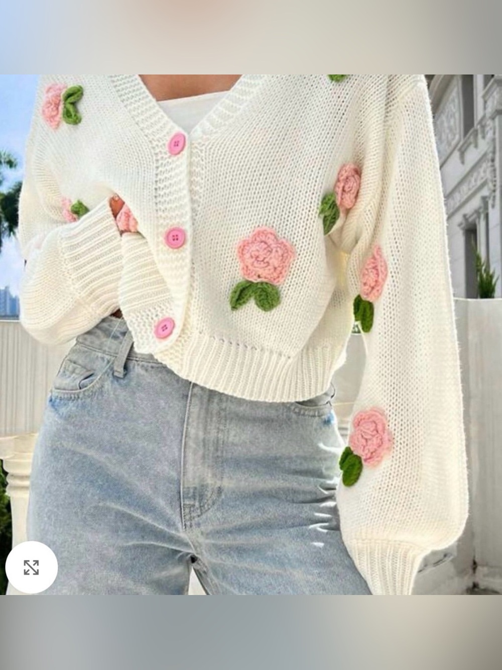 Aqua Blues Women's white 3D floral cardigan sweater size medium NWT